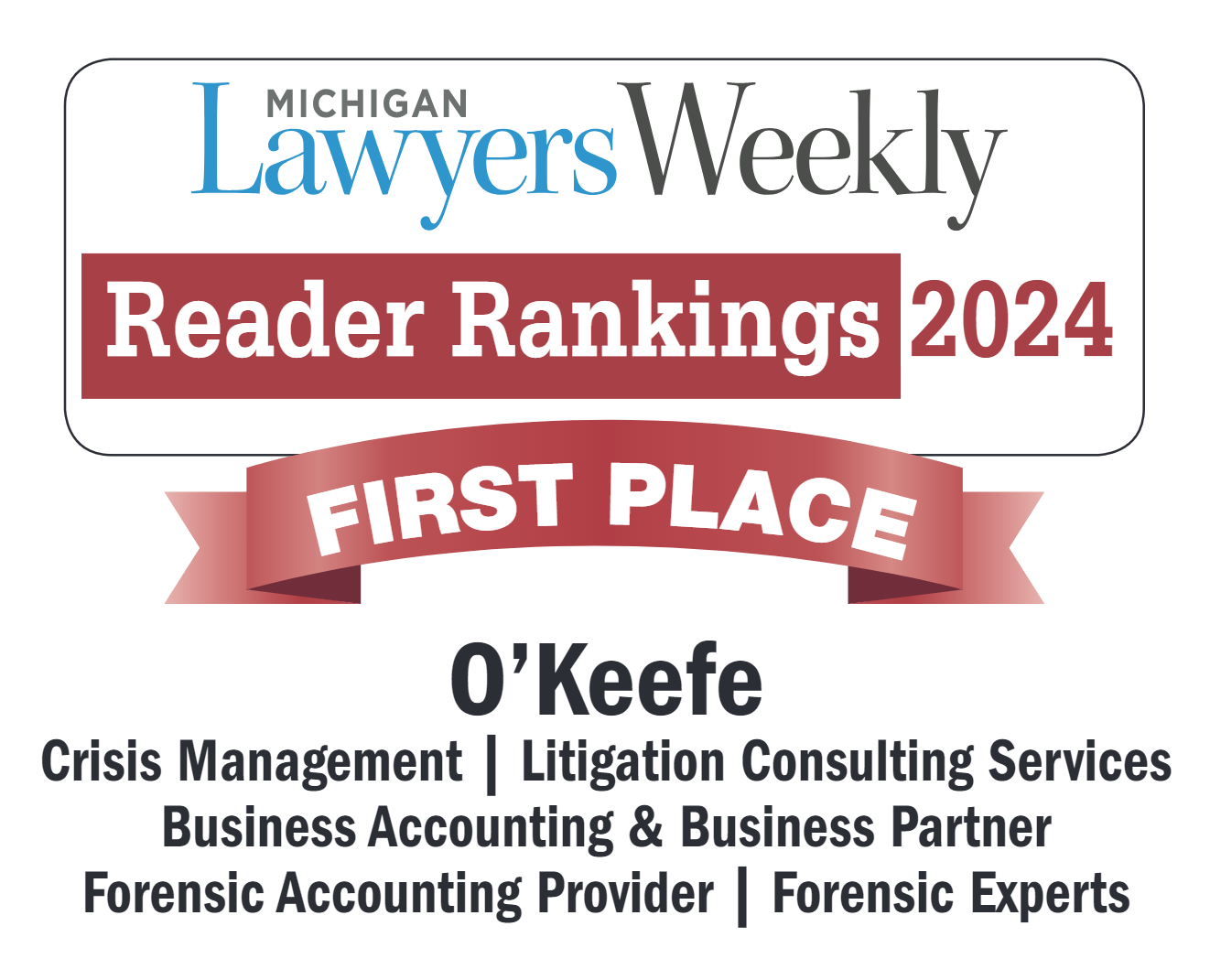 O’Keefe Tops 5 Categories in 2024 Michigan Lawyers Weekly Reader Rankings